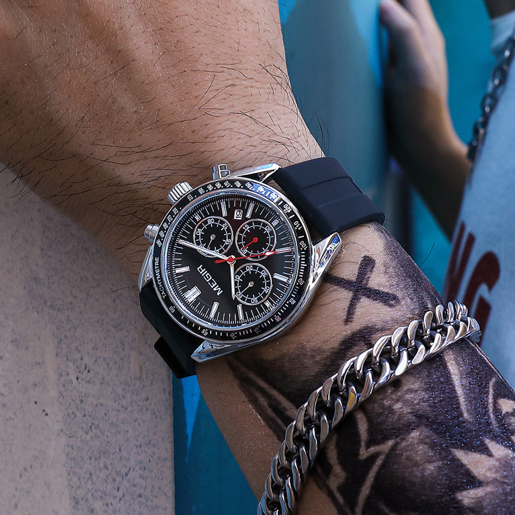 MEGIR Analog Quartz Wrist Watch Chronograph Luminous Business Sport Watches with Silicone Strap Calendar Man Clock reloj hombre-3