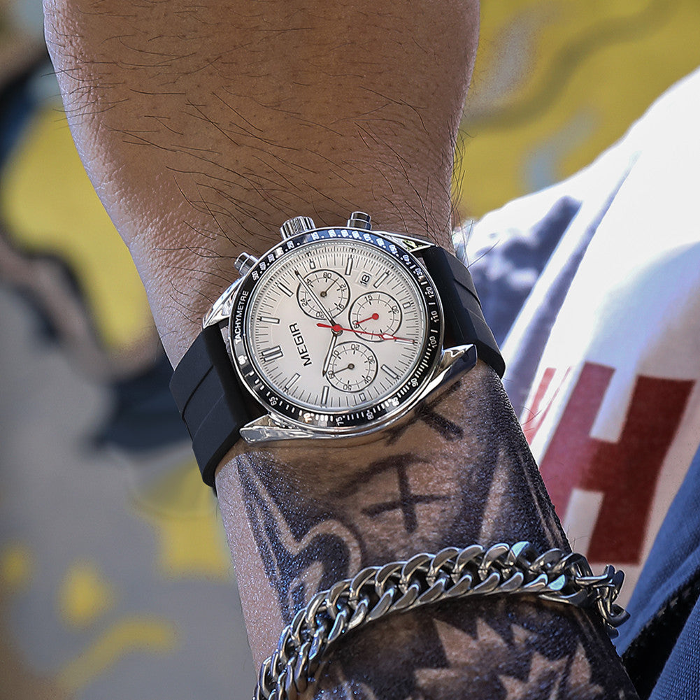 MEGIR Analog Quartz Wrist Watch Chronograph Luminous Business Sport Watches with Silicone Strap Calendar Man Clock reloj hombre-2