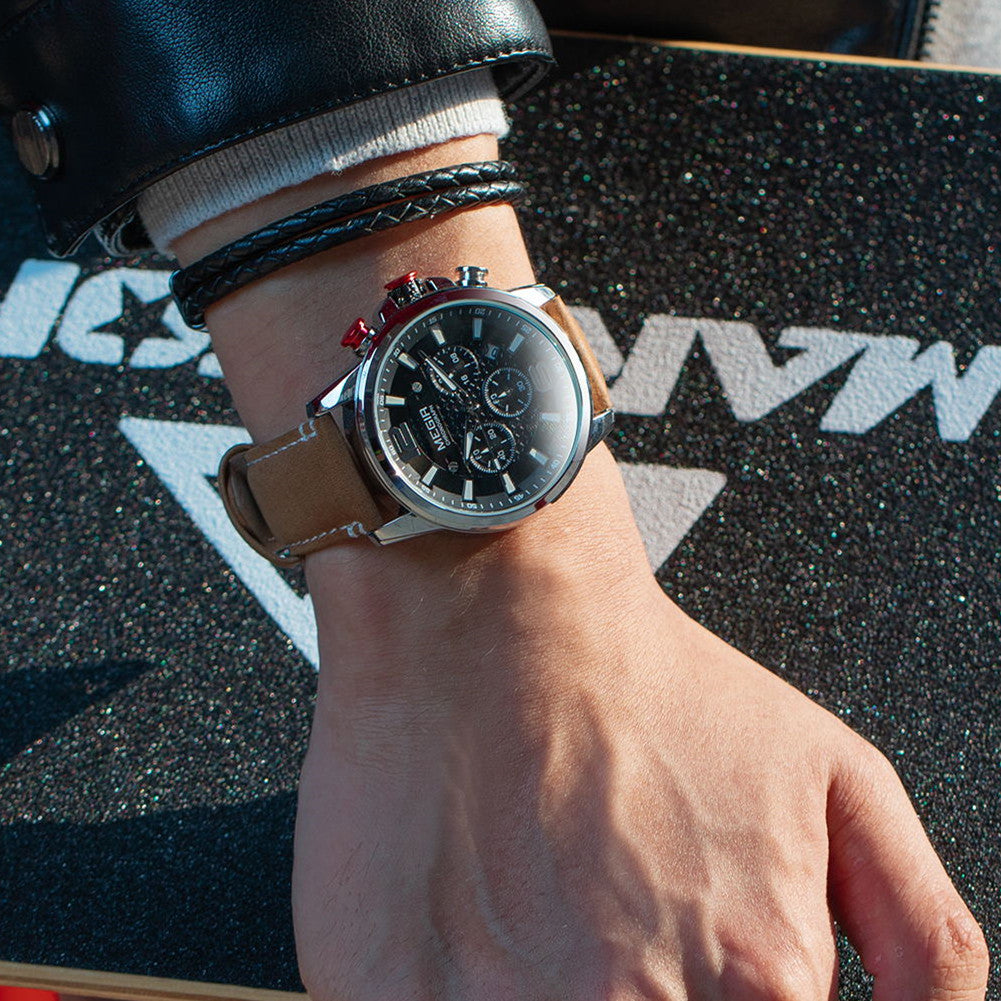 MEGIR Men's Quartz Wrist Watch Stainless Steel Band Chronograph Watches Luminous Waterproof Wristwatch Man Clock Military Watch