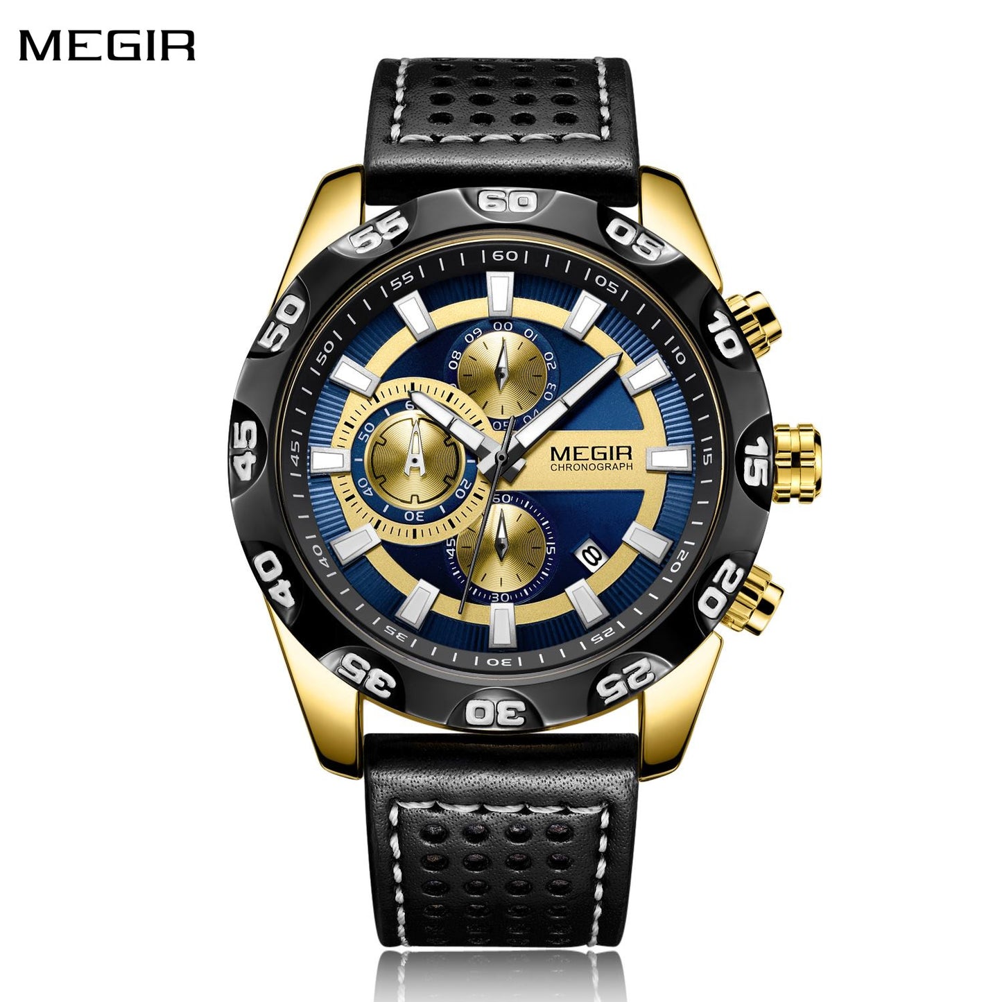 MEGIR Watches Mens Luxury Sports Military Watch Waterproof Luminous Quartz Wrist Watch Leather Casual Man Chronograph Clock