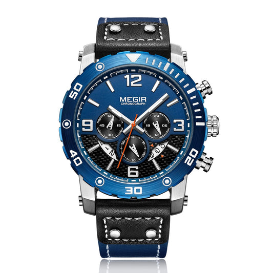 MEGIR Men's Casual Watch Top Brand Luxury Business Wrist Watch Leather Luminous Sports Military Watches Chronograph Male Clock