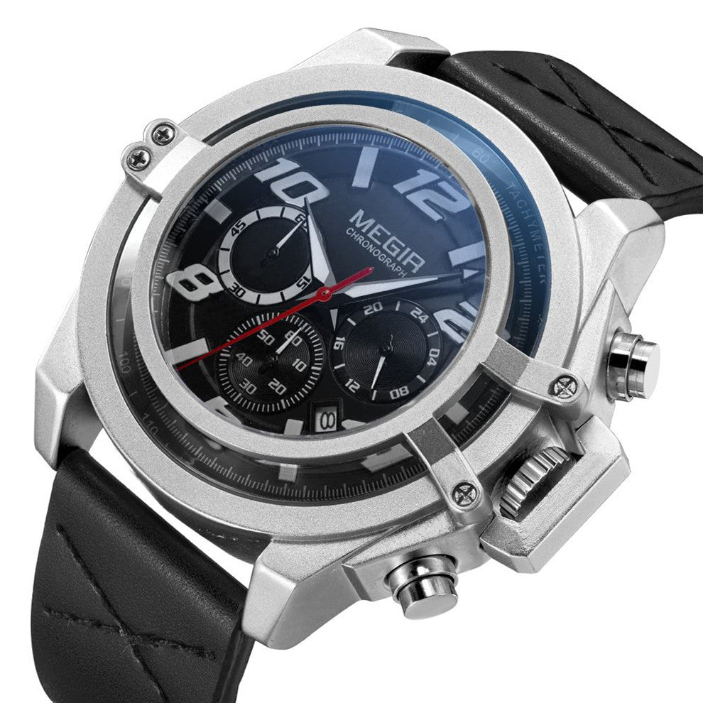 MEGIR Fashion Mens Watch Top Brand Luxury Sports Watches Waterproof Quartz Clock Leather Military Wrist Watch Relogio Masculino