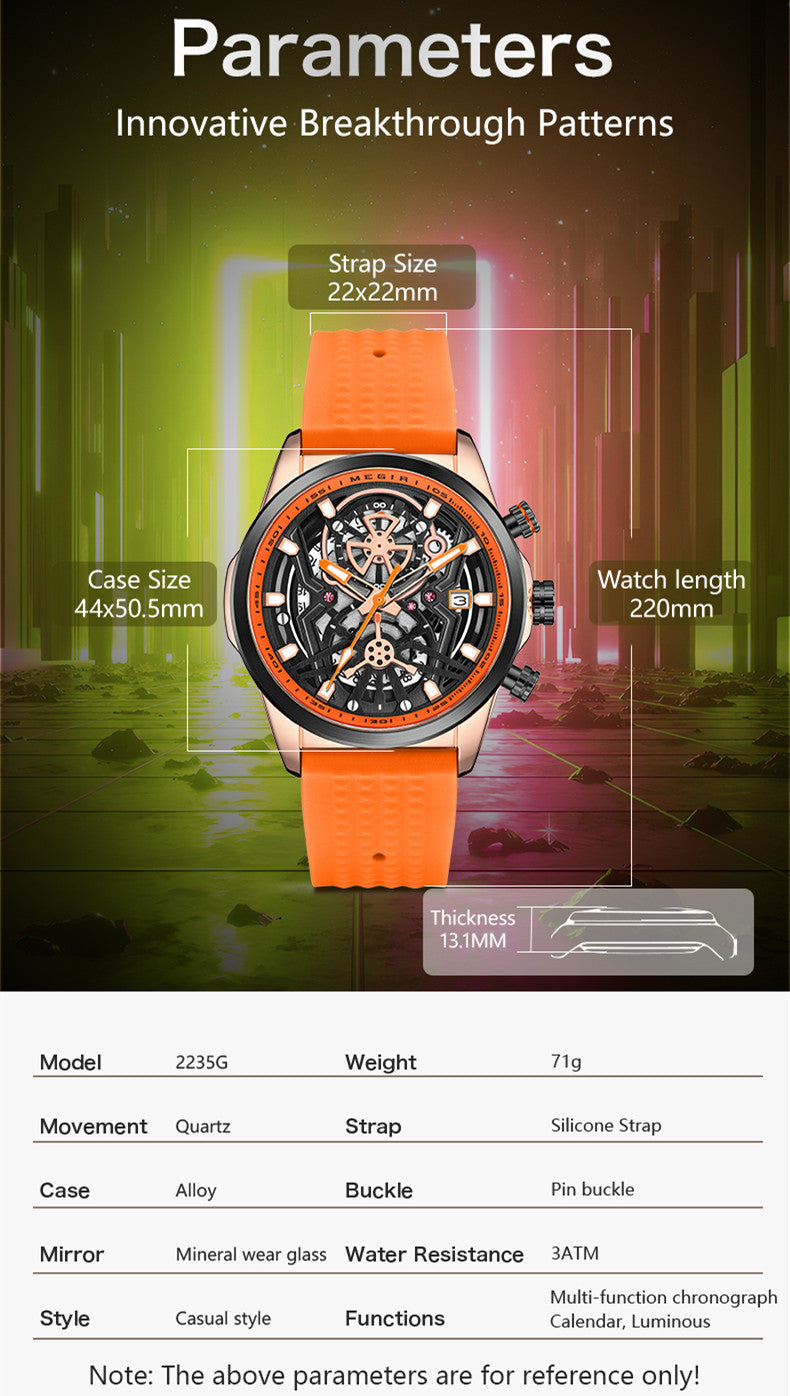 MEGIR Sports Watches Brand Luxury Wrist Watch Clock for Men Silicone Strap Luminous Quartz Big Dial Wristwatch Relogio Masculino-4