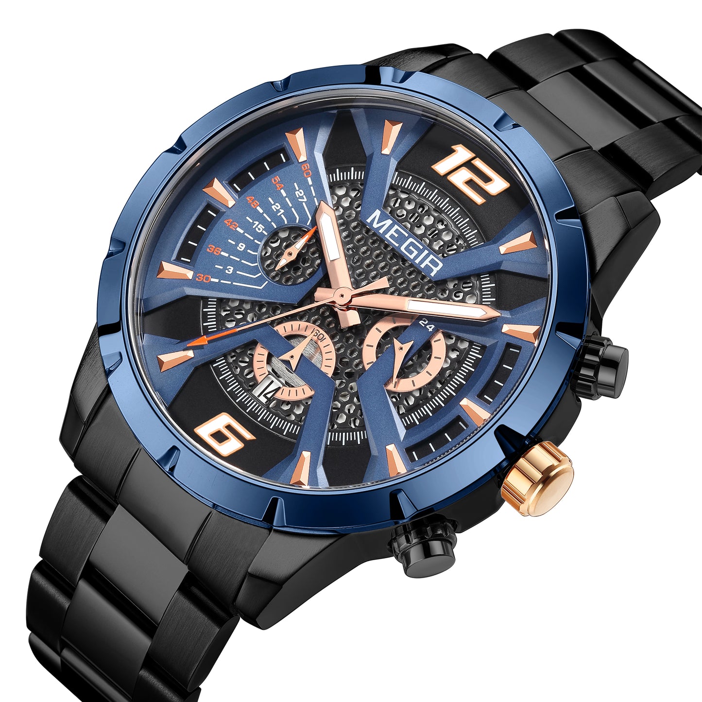 MEGIR Stainless Steel Watch for Men Luxury Business Watch Casual Quartz Date Clock Chronograph Big Dial Wristwatch Reloj Hombre