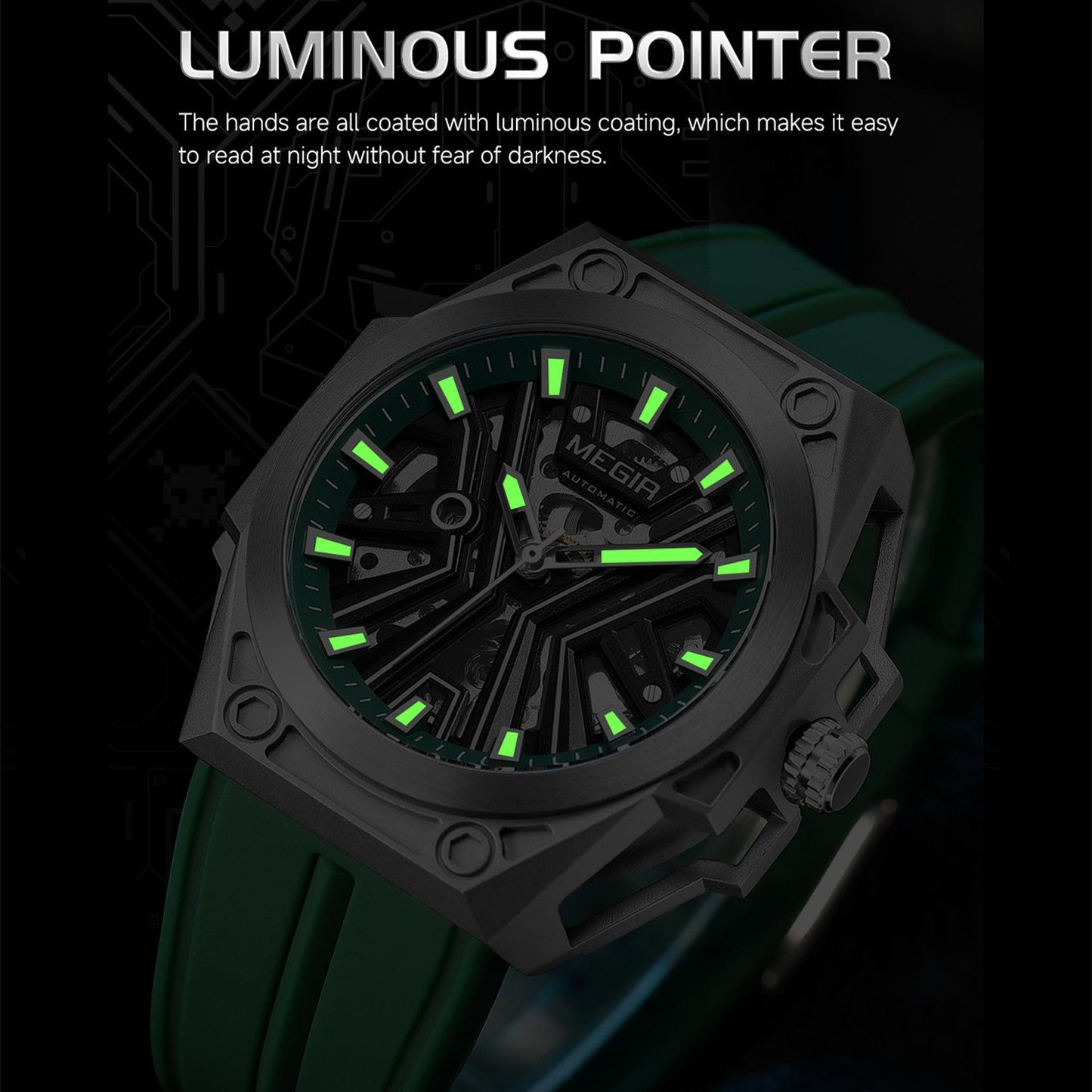 MEGIR Fashion Fully Automatic Mechanical Men's Watch Stainless Steel Case Sports Military Wristwatch Waterproof Watches Clock