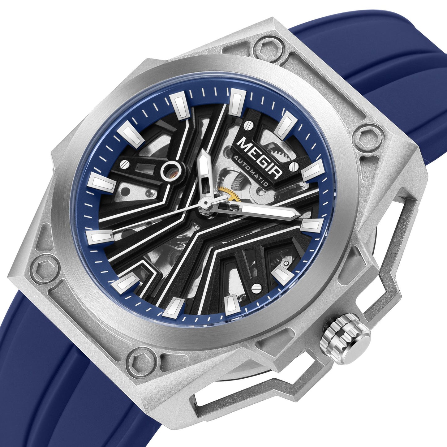 MEGIR Fashion Fully Automatic Mechanical Men's Watch Stainless Steel Case Sports Military Wristwatch Waterproof Watches Clock