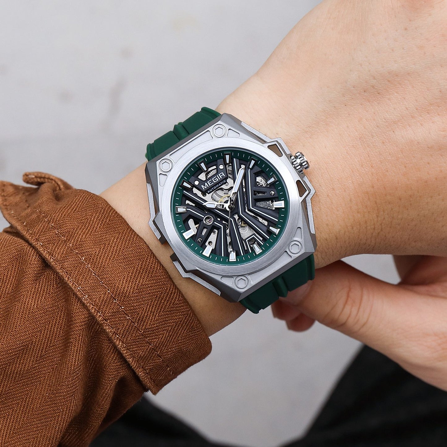 MEGIR Fashion Fully Automatic Mechanical Men's Watch Stainless Steel Case Sports Military Wristwatch Waterproof Watches Clock