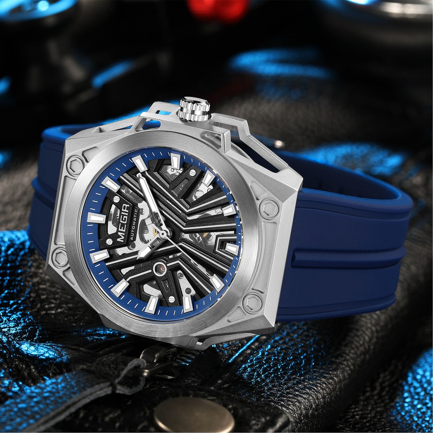 MEGIR Fashion Fully Automatic Mechanical Men's Watch Stainless Steel Case Sports Military Wristwatch Waterproof Watches Clock