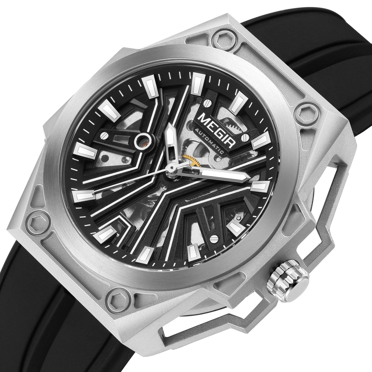 MEGIR Fashion Fully Automatic Mechanical Men's Watch Stainless Steel Case Sports Military Wristwatch Waterproof Watches Clock