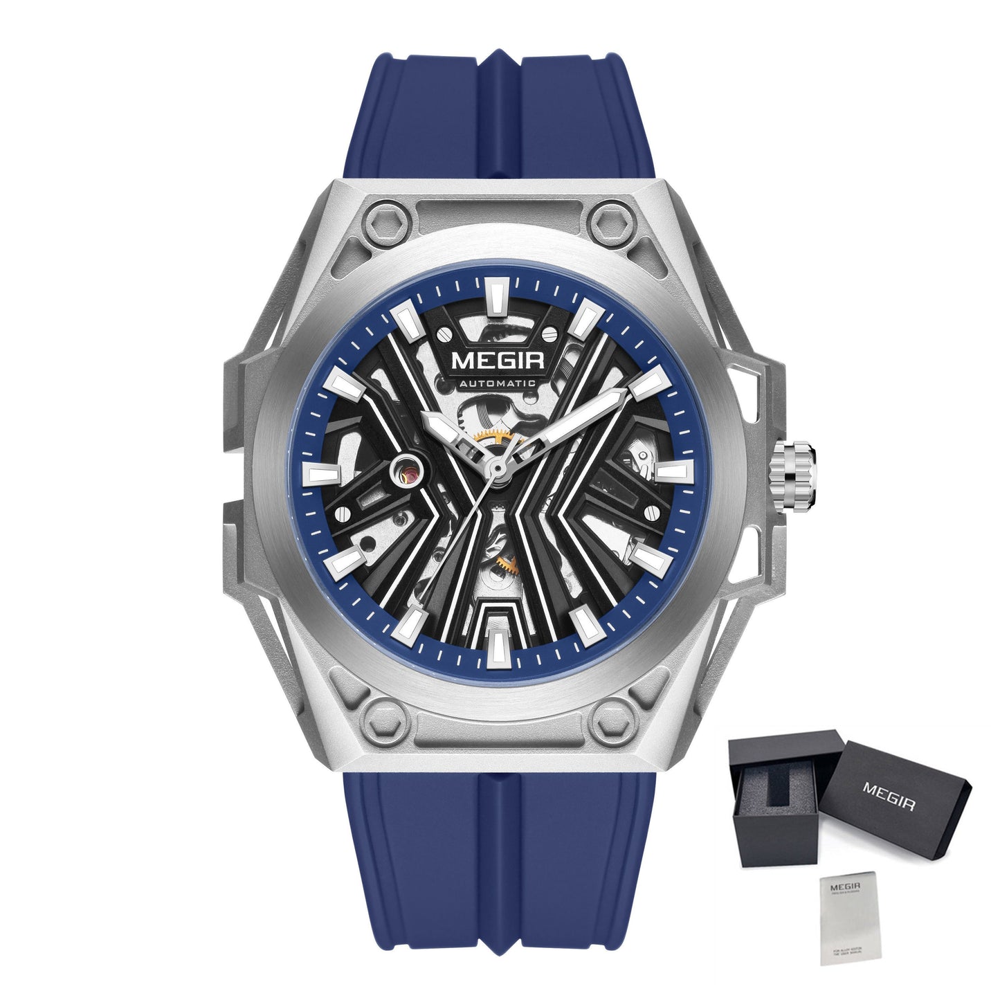 MEGIR Fashion Fully Automatic Mechanical Men's Watch Stainless Steel Case Sports Military Wristwatch Waterproof Watches Clock