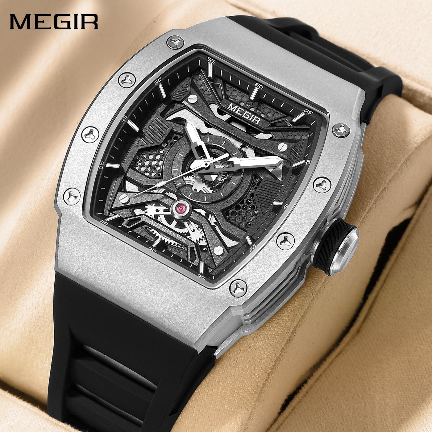 MEGIR Brand Automatic Movement Watch for Men Fashion Waterproof Stainless Steel Case Mechanical Wristwatch Montre Homme 8604