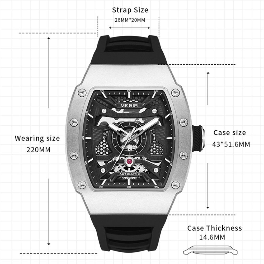 MEGIR Brand Automatic Movement Watch for Men Fashion Waterproof Stainless Steel Case Mechanical Wristwatch Montre Homme 8604