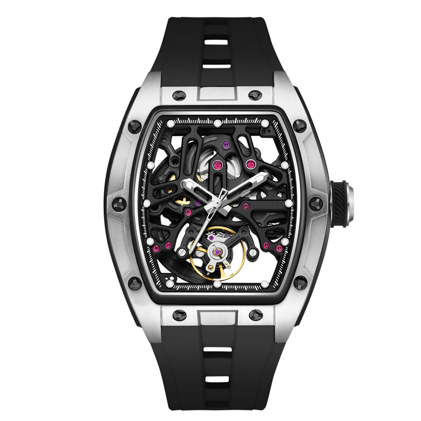 New Skeleton Dial Watches for Men Stainless Steel Case Automatic Mechanical Wristwatch Waterproof Luminous Sport Watch 9198-1-20