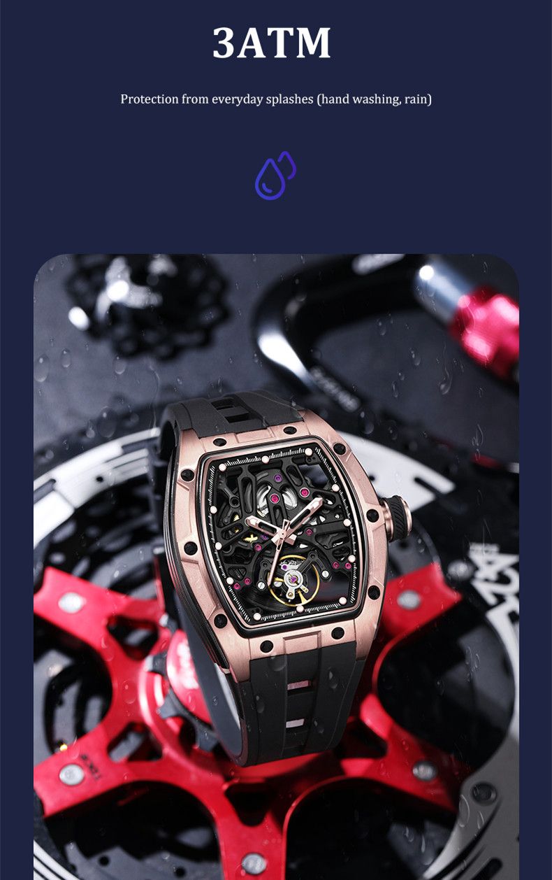 New Skeleton Dial Watches for Men Stainless Steel Case Automatic Mechanical Wristwatch Waterproof Luminous Sport Watch 9198-1-9