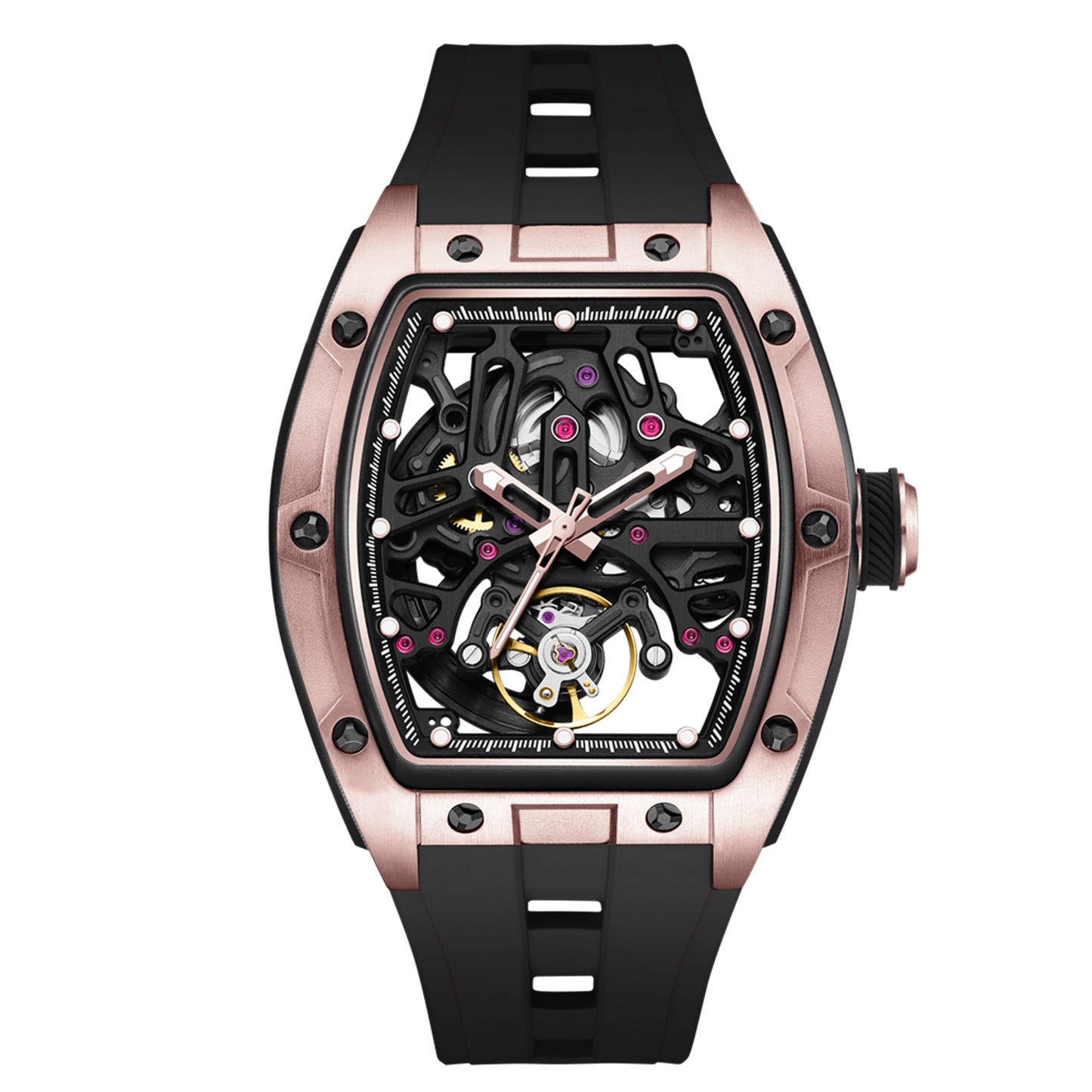 New Skeleton Dial Watches for Men Stainless Steel Case Automatic Mechanical Wristwatch Waterproof Luminous Sport Watch 9198-1-10