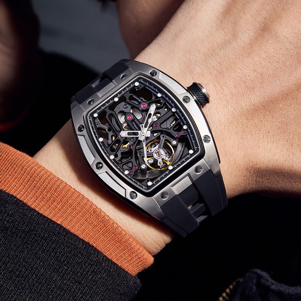 New Skeleton Dial Watches for Men Stainless Steel Case Automatic Mechanical Wristwatch Waterproof Luminous Sport Watch 9198-1-2