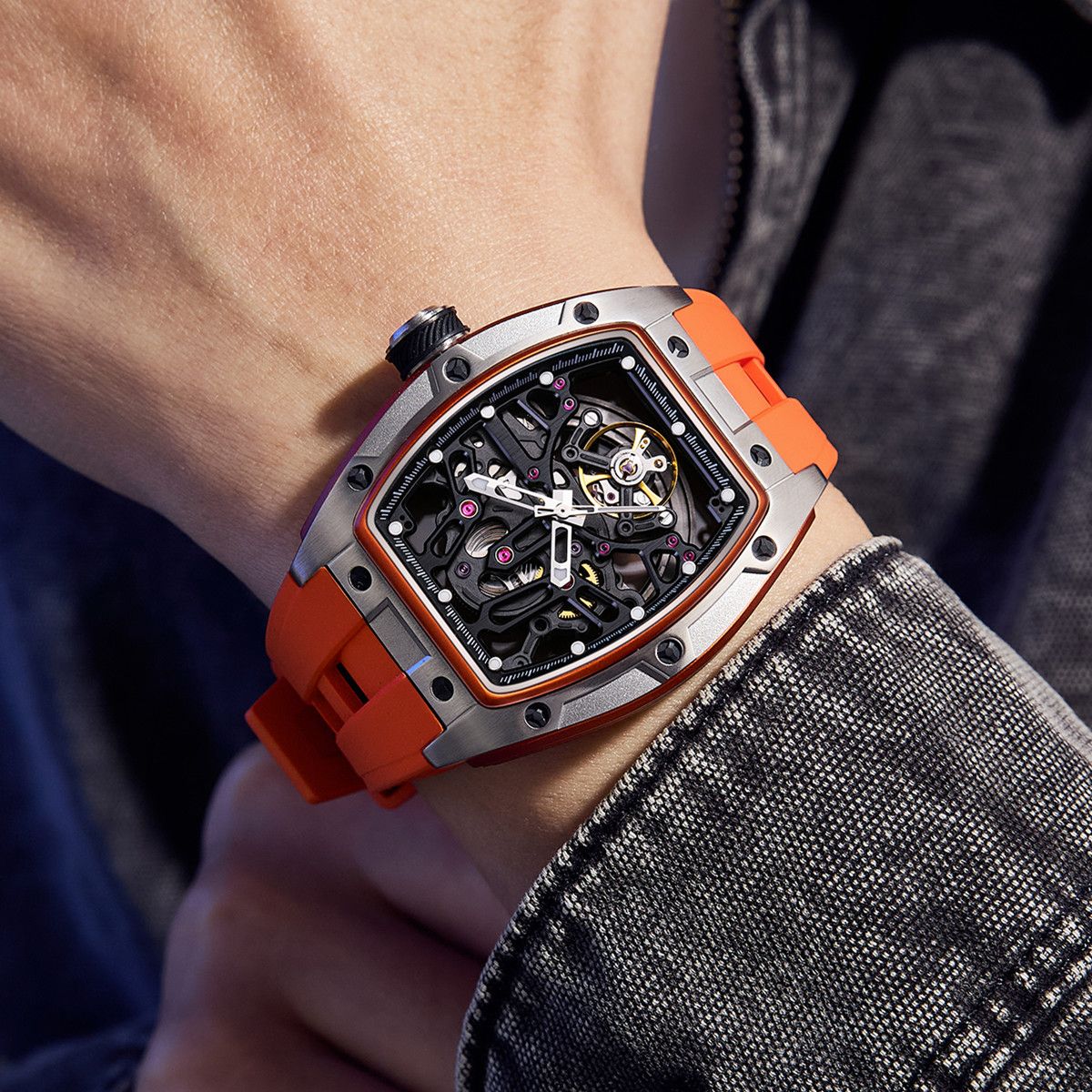 New Skeleton Dial Watches for Men Stainless Steel Case Automatic Mechanical Wristwatch Waterproof Luminous Sport Watch 9198-1-5