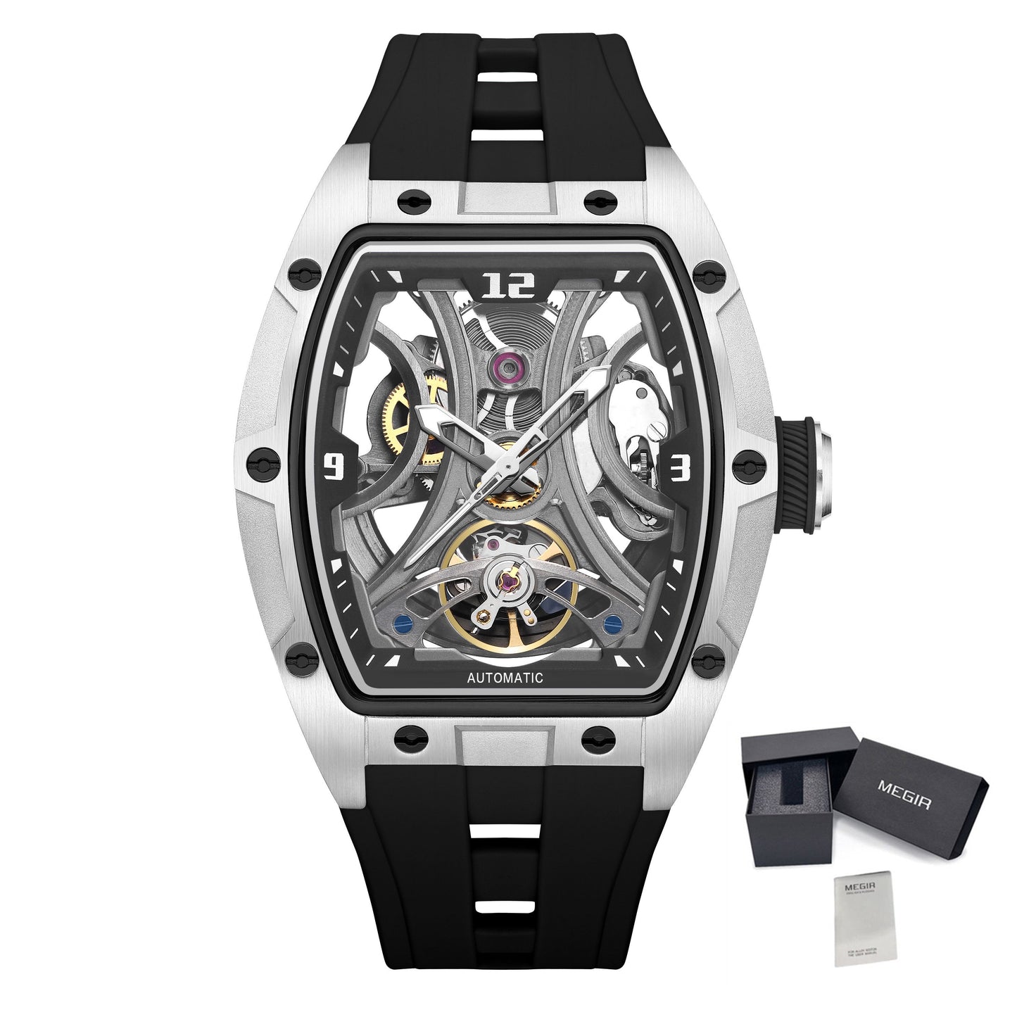 MEGIR Skeleton Dial Men Watches Luxury Automatic Mechanical Sport Watch Stainless Steel Case Man Wristwatch Clock Reloj Hombre 2245-17